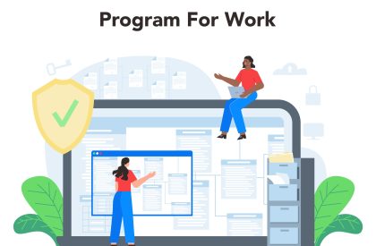 Data base administrator online service or platform. Admin or manager at data center. Modern computer technology, IT profession idea. Work software. Flat vector illustration